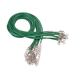 Ciré fabrication de collier, avec alliage de zinc mousquetons, platine, verte, 17.8 pouce ~ 18 pouces (45.5~46 cm), 2mm