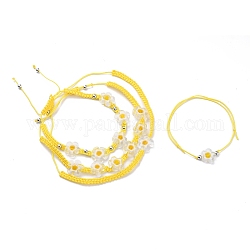 Einstellbare Nylonfaden geflochtene Perlen Armbänder Sets, mit handgemachten Millefiori Glasperlen, Blume, golden, Innendurchmesser: 1-3/4~3-1/2 Zoll (4.5~9 cm), 4 Stück / Set