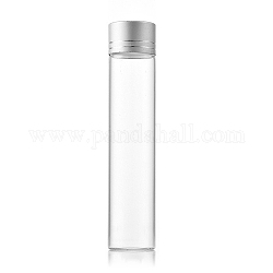 Botellas de vidrio transparente contenedores de abalorios, tubos de almacenamiento de cuentas con tapa de rosca y tapa de aluminio, columna, plata, 2.2x10 cm, capacidad: 25ml (0.85fl. oz)