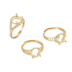 Componenti anello di barretta di ottone regolabile, Impostazioni dell'anello a 4 griffe, con zirconi, placcato di lunga durata, oro, formato 7, 17mm, vassoio: 9.5~10x8mm