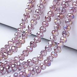 Chapelets de perles en verre électroplaqué, de couleur plaquée ab , facette, rondelle, vieille rose, 10x8mm, Trou: 1mm, Environ 65~66 pcs/chapelet, 20.8~21.2 pouce (53~54 cm)