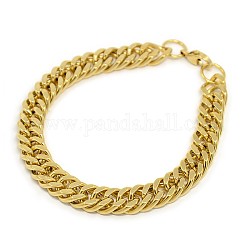 Fashionable 304 Stainless Steel Cuban Link Chain Bracelets, with Lobster Claw Clasps, Faceted, Golden, 8-5/8 inch(220mm), 10mm