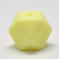 Food Grade Eco-Friendly Silicone Beads, Chewing Beads For Teethers, DIY Nursing Necklaces Making, Faceted Cube, Light Yellow, 17x17x17mm, Hole: 2mm