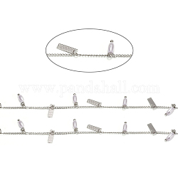 3.28 pie de cadenas de bordillo de latón hechas a mano, con dijes de latón y perlas de vidrio, soldada, Plateado de larga duración, arroz y rectángulo, Platino, 2x1.5x0.3mm, 3x1.5x0.3mm