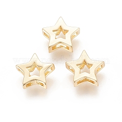 Brass Slide Charms, Long-Lasting Plated, Star, Real 18K Gold Plated, 11x11.5x3.5mm, Hole: 1.5~2x2~5mm
