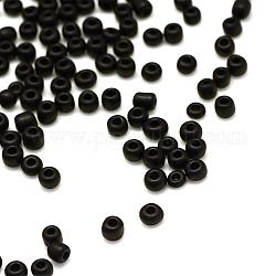 Perles rocailles en verre opaque mat, ronde, noir, 3x1.5~3mm, Trou: 1mm, environ 15000 pcs / sachet , 440~450 g / sac