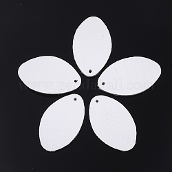 Eco-Friendly Cowhide Pendants, Oval, White, 35x21x1.5mm, Hole: 1.5mm