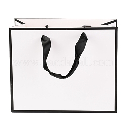 Sacs en papier rectangle, avec poignées, pour sacs-cadeaux et sacs à provisions, blanc, 18x22x0.6 cm