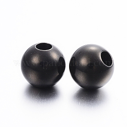 304 perline europei in acciaio inox, perline con foro grande, tondo, elettroforesi nera, 12x11mm, foro:5mm