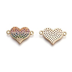 Ottone micro spianare link zirconi, cuore, colorato, oro, 12x19.5x2mm, Foro: 1.5 mm