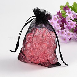Black Rectangle Jewelry Packing Drawable Pouches, Organza Gift Bags, 15x10cm