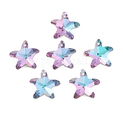 Electroplate Glass Pendants, Back Plated, Faceted, Starfish Charms, Plum, 19.5x20.5x9mm, Hole: 1.4mm