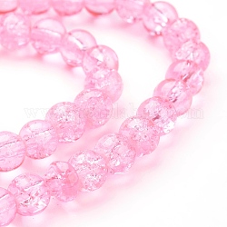 Crackle Glass Beads Strands, Round, Hot Pink, 6mm, Hole: 1.3~1.6mm, 31.4 inch