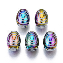 Electroplate Glass Beads, Barrel with Round Pattern, Colorful, 11x8mm, Hole: 1.2mm, about 200pcs/bag
