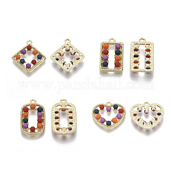 Alloy Pendants, with ABS Plastic Imitation Pearl, Mixed Shapes, Colorful, Light Gold, 19.5~24.54x12.5~21x4mm, Hole: 1.8mm, 8pcs/set