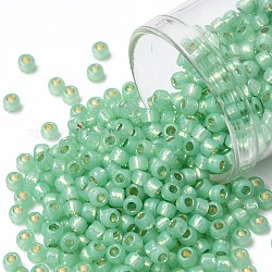 Toho perles de rocaille rondes, Perles de rocaille japonais, (pf2103) permafinish lime opal silver doublé, 8/0, 3mm, Trou: 1mm, environ 10000 pcs / livre