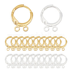 SUPERFINDINGS 40Pcs 2 Color 2-hole Rack Plating Eco-friendly Brass Huggie Hoop Earring Findings, with Horizontal Loops, Lead Free & Cadmium Free, Ring, Mixed Color, 14.5x11x1.5mm, Hole: 1.5mm, Pin: 1mm, 20Pcs/color