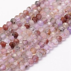 Natürliche Super sieben Erdbeere Quarz Perlen Stränge, facettiert, Runde, 3 mm, Bohrung: 0.5~0.6 mm, ca. 144~145 Stk. / Strang, 15.3~15.7 Zoll (39~40 cm)