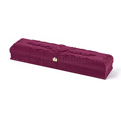 Boîtes de collier de velours motif fleur rose, boîtes à bijoux, avec du tissu et du plastique, rectangle, camélia, 22.8x6.1x4 cm