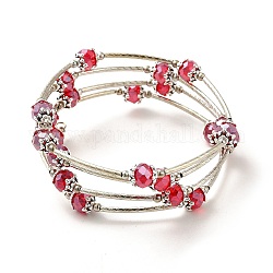Mode Verpackungsarmbänder, mit Rondellglasperlen, Tibetische Perlen Kappen & Kegel Perlen, Messingrohr Perlen-und Stahldraht-Speicher, rot, Innendurchmesser: 55 mm