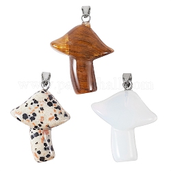 3Pcs 3 Style Natural & Synthetic Gemstone Pendants, with Stainless Steel Snap On Bails, Mushroom, Stainless Steel Color, 27.5~28.5x23~25x9.5~10.5mm, Hole: 3x5mm, 1pc/style