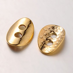 Bottoni in ottone, 2-foro, ovale martellato, oro, 14x10x1mm, Foro: 2 mm