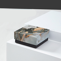Cardboard Jewelry Set Box, with Sponge inside, Square with Marble Pattern, Black, 7.5x7.5x3.5cm