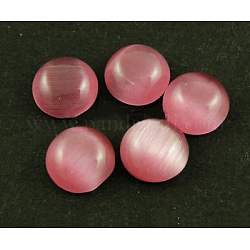 Cat Eye Glass Cabochons, Half Round/Dome, Salmon, about 12mm in diameter, 3mm thick