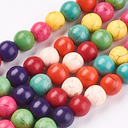Kunsttürkisfarbenen Perlen Stränge, gefärbt, Runde, Mischfarbe, 8 mm, Bohrung: 1 mm, ca. 50 Stk. / Strang, 15.35 Zoll
