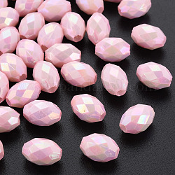 Opake Legierung Perlen, gefärbt, AB Farbe, facettiert, Oval, rosa, 12x8 mm, Bohrung: 2.5 mm, ca. 1120 Stk. / 500 g