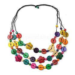 Gefärbte natürliche Kokosblütenperlen 3-lagige Halsketten, böhmischer Schmuck für Frauen, Farbig, 26.26 Zoll (66.7 cm)