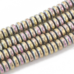 Electroplate non magnetici ematite sintetico fili di perline, perline Heishi, Rotondo piatto / disco, arcobaleno placcato, 4x2mm, Foro: 1 mm, circa 210pcs/filo, 16.14 pollice