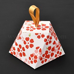 Ромбовидная романтическая свадебная коробка конфет, цветочный узор с лентой, золотые, готовый продукт: 8.1x8.1x6 см