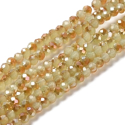 Electroplate Glass Faceted Rondelle Beads Strands, Imitation Jade, Half Plated, Dark Khaki, 3x2mm, Hole: 1mm, about 165~169pcs/strand, 15~16 inch(38~40cm)