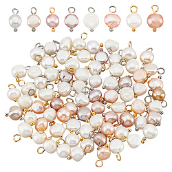 Nbeads 80pcs 4 styles breloques de perles d'eau douce de culture naturelle, avec boucles en laiton doré, ovale, couleur mixte, 10~12x5.5~8x4~6mm, Trou: 2.3~2.7mm, 20 pièces / style