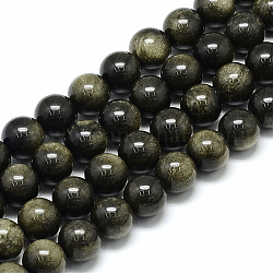 Chapelets de perles en obsidienne dorée naturelle, ronde, 4x3.5mm, Trou: 0.8mm, Environ 85~87 pcs/chapelet, 14.76~14.96 pouce (37.5~38 cm)