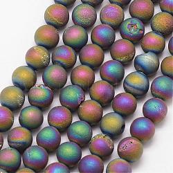 Electroplated Natural Agate Bead Strands, Round, Grade A, Colorful, 6mm, Hole: 1mm, about 30pcs/strand, 7.5 inch