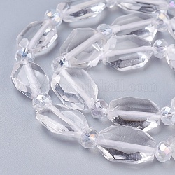 Natural Quartz Crystal Beads Strands, Rock Crystal Beads, Faceted, Oval, 14~16x10~12x5~6mm, Hole: 1mm, about 20pcs/strand, 15 inch(38.2cm)