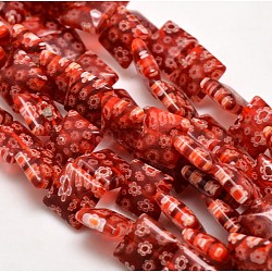 Handmade Millefiori Glass Square Bead Strands, Crimson, 12x12x5mm, Hole: 1mm, about 33pcs/strand, 15.3inch