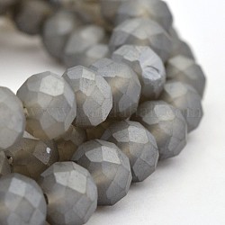 Pearl Luster Plated Faceted Rondelle Glass Beads Strands, Frosted, Slate Gray, 8x5mm, Hole: 1mm, about 72pcs/strand, 17.3 inch