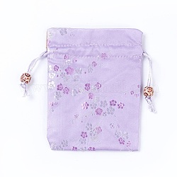 Sacchetti di imballaggio di seta, borse coulisse, con perline in legno, lilla, 14.7~15x10.9~11.9cm