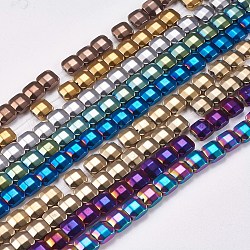 Chapelets de perles en hématite synthétique électrolytique sans magnétiques, facette, carrée, couleur mixte, 6x6x3mm, Trou: 0.5mm, Environ 68 pcs/chapelet, 15.9 pouce (40.5 cm)