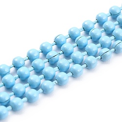 Латунные шариковые цепи ручной работы, пайки, с катушкой, Небесно-голубой, 3 мм, 32.8 фут (10 м) / рулон