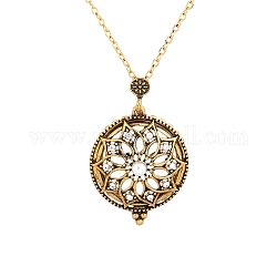 Alloy Rhinestones & Glass Magnifying Pendant Necklace for Women, Flower, 25.20 inch(64cm)