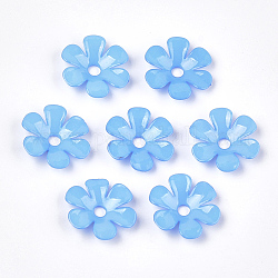 Opaque comme capuchons en plastique, 6 pétales, fleur, bleuet, 33.5x31.5x6.5mm, trou: 5.5 mm, environ 350 pcs / 500 g