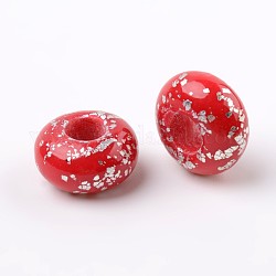 Handmade Polymer Clay Enamel European Beads, Large Hole Rondelle Beads, Red, 14x7.5mm, Hole: 5.5mm