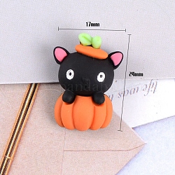 Opaque Resin Cabochons, for Hair Accessories, Halloween Theme, Cat with Pumpkin, Colorful, 24x17mm