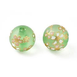 Perles en résine imprimée, mat, rond avec motif de fleurs de cerisier, vert printanier, 11.5mm, Trou: 2mm