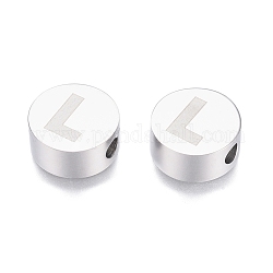 304 Stainless Steel Beads, Flat Round with Letter, Letter.L, 10x4.5mm, Hole: 2mm