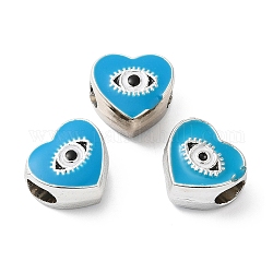 Ccb perline di plastica europee, perline con foro grande, cuore con gli occhi diabolici, cielo blu profondo, 11x11.5x8mm, Foro: 5 mm